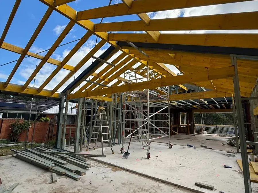 Timber roof framing on a home extension in Sydney by Jirah Carpentry